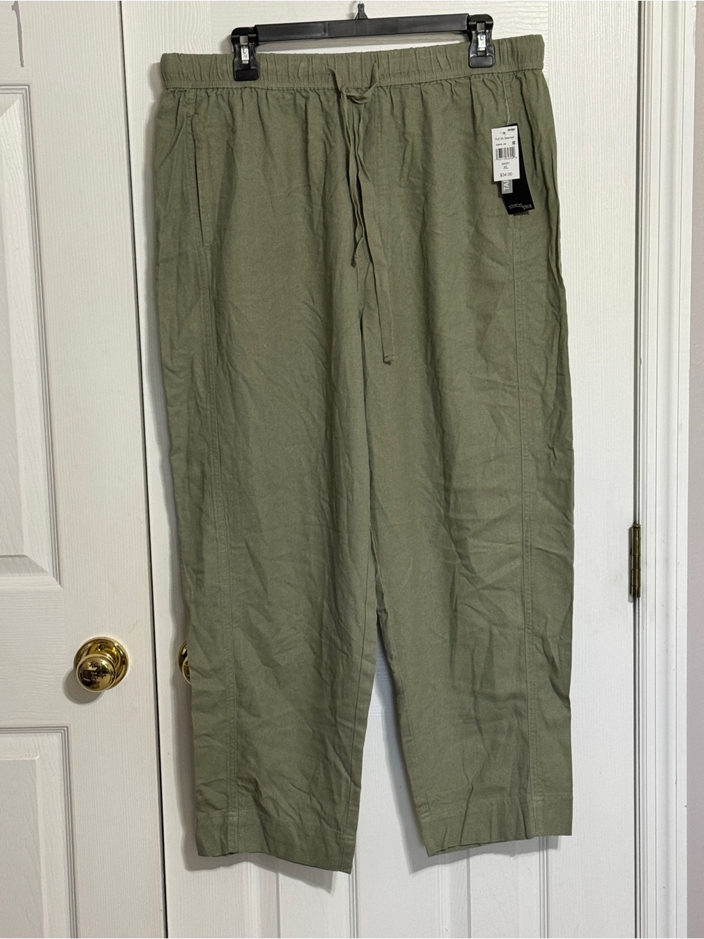 Stitch Star Women’s Olive Drawstring Linen-Blend Trousers